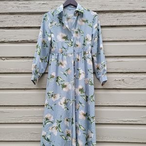 Vintage Long Sleeve Floral Button Maxi Dress